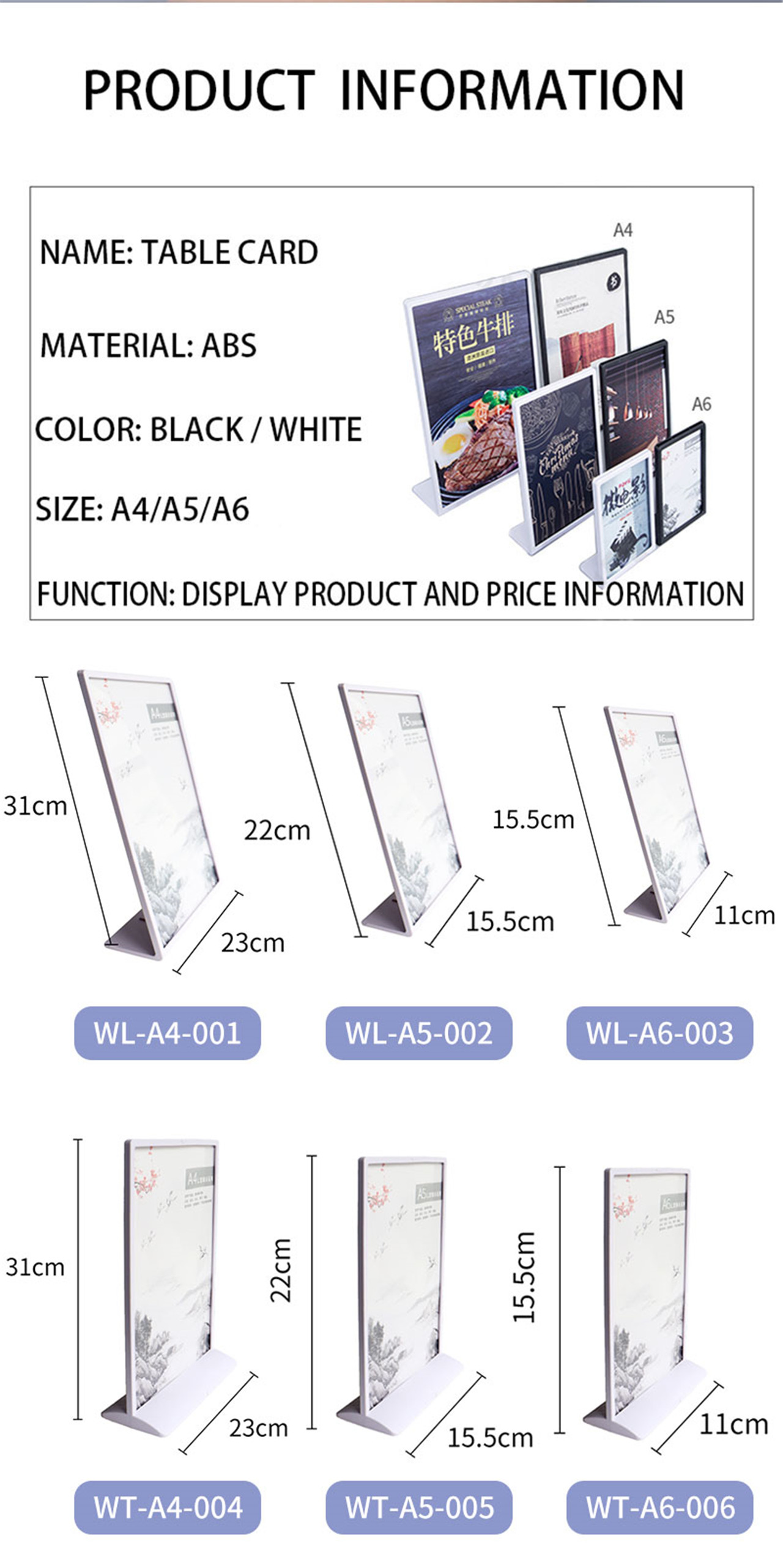 A4A5 Acrilico Trasparente Doppiu Face cù Base Desktop Counter Poster Poster Supportu Menu Display Stand (4)