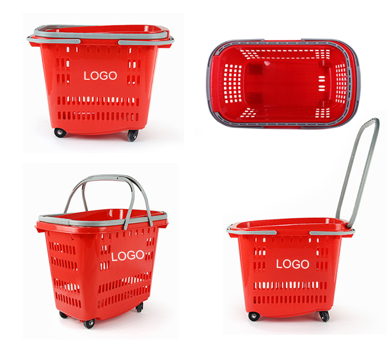 large capacity plastic shopping rolling baskets with wheels (2)