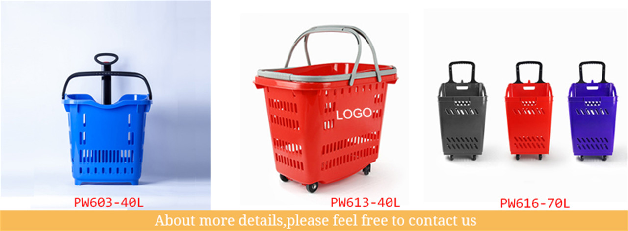 large capacity plastic shopping rolling baskets with wheels (4)